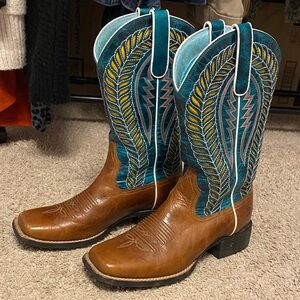 Women’s Ariat brown and teal cowboy boots